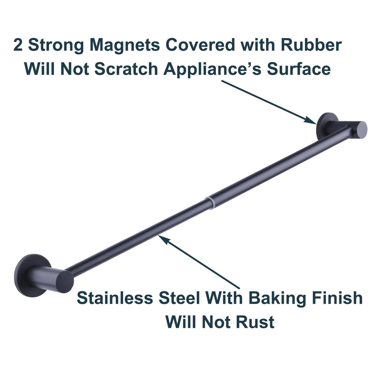 10-18 inches Adjustable Magnetic Towel Bar for Refrigerator, Magnetic Rod for Chart Whiteboard, Magnet Towel Holder Towel Hook Hanger for Kitchen Dishwasher, Laundry Washer, Black, Pack of 1