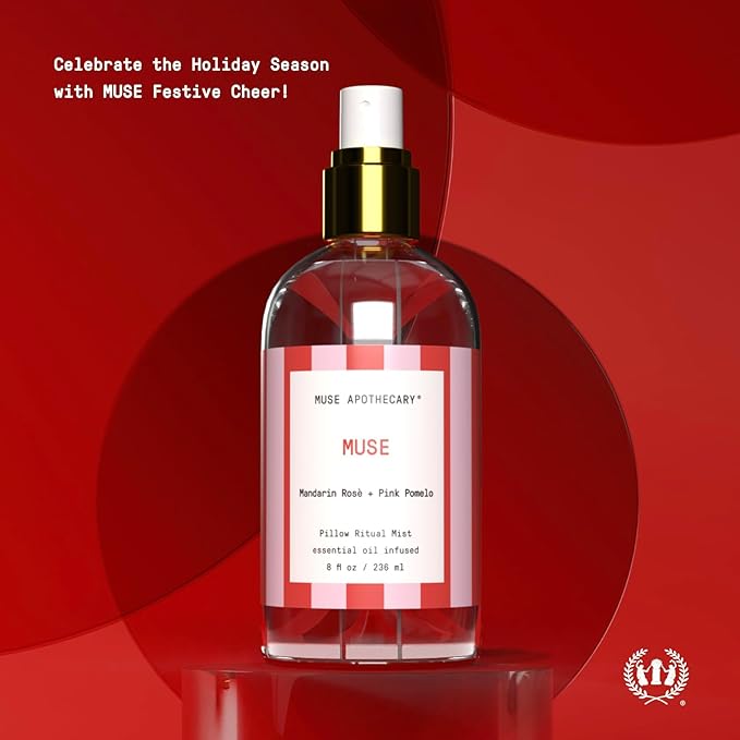 Muse Apothecary Pillow Ritual - Aromatic, Calming and Relaxing Pillow Mist, Linen and Fabric Spray, Infused with Natural Essential Oils - Great Valentine's Day Gift - 8 oz, Mandarin Rosè + Pink Pomelo