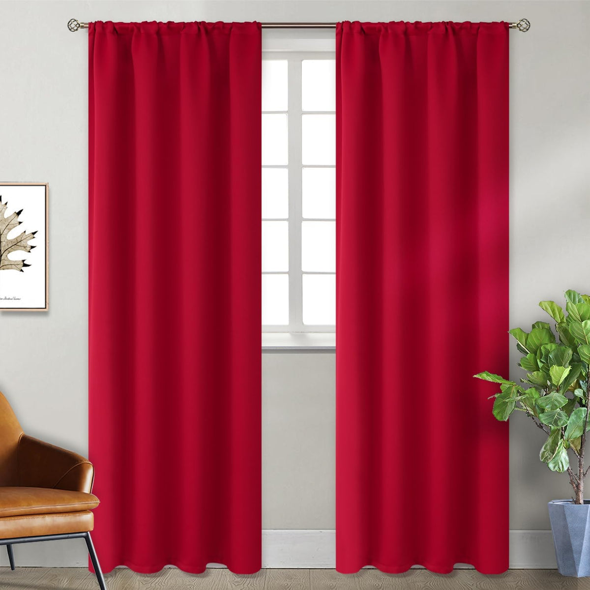 BGment Red Blackout Curtains 84 Inch Length for Living Room - Rod Pocket Thermal Insulated Room Darkening Drapes Blinds for Bedroom Ding Room, 52 x 84 Inch, 2 Panels