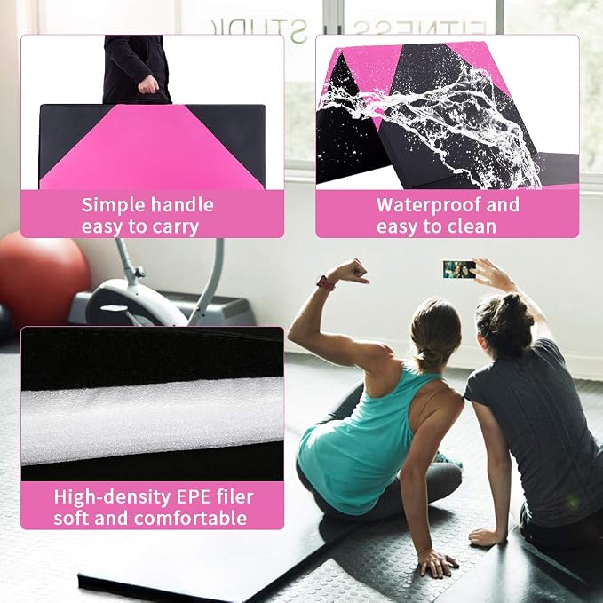 Gymnastics Tumbling Mats Portable Gymnastics Mat Folding Tumbling Mat Thick Yoga Mat Exercise Mat with Carrying Handles for home Workout outdoor Yoga Gymnastic