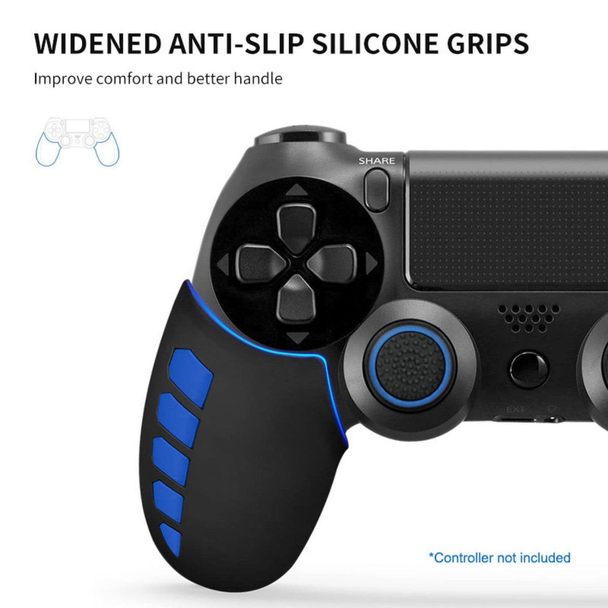 Controller Silicone Case Grip Set for PS4 - Rubber Protector Handle with 2X Joystick Thumb Caps and 2X Analog Precision Rings - Compatible with PS4/Slim/Pro - Blue Stripe