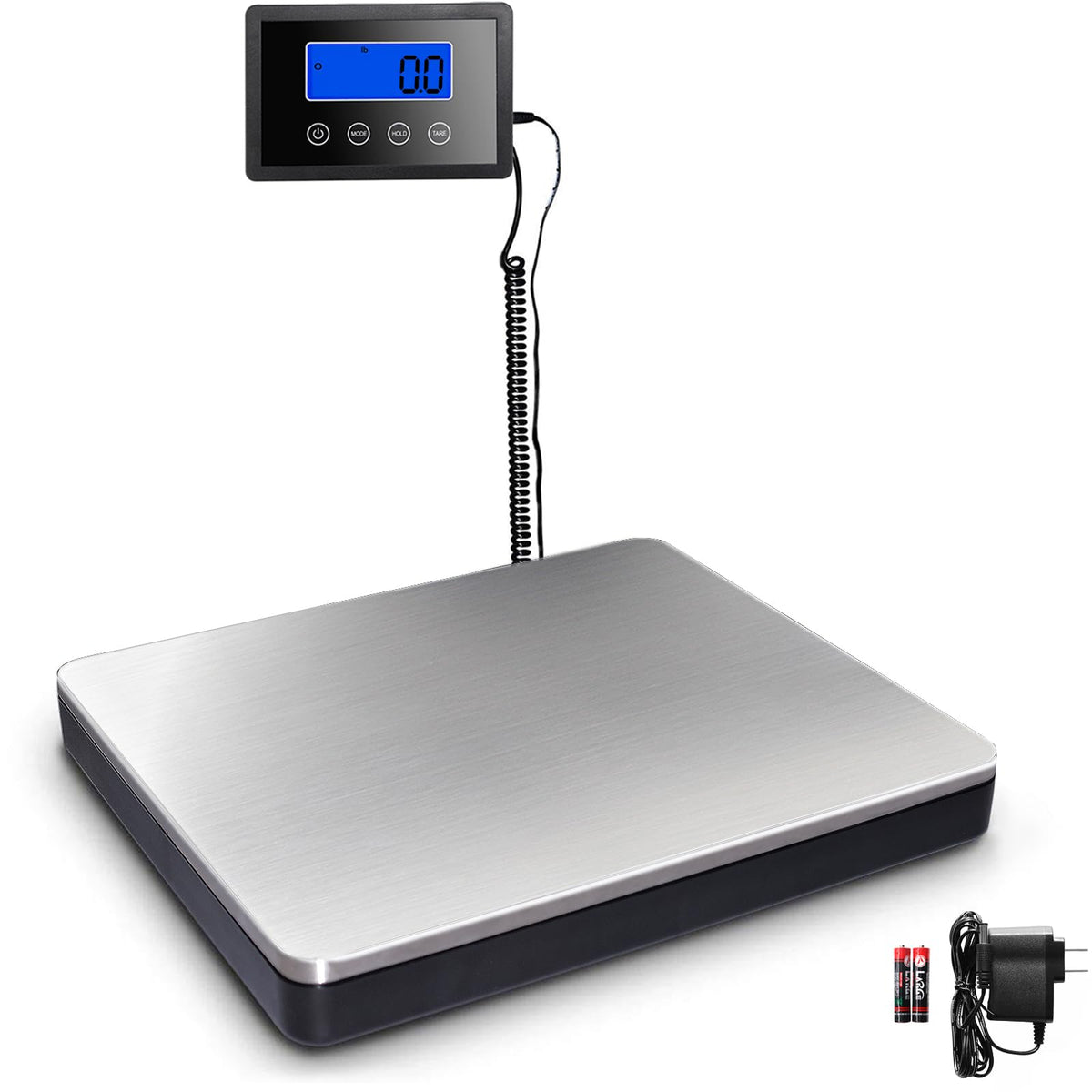 Fuzion Shipping Scale 360lb x 0.1lb, Stainless Steel Postal Scale with Timer/Hold/Tare, Digital Shipping Scale for Packages/Luggage, Battery & AC/DC Adapter