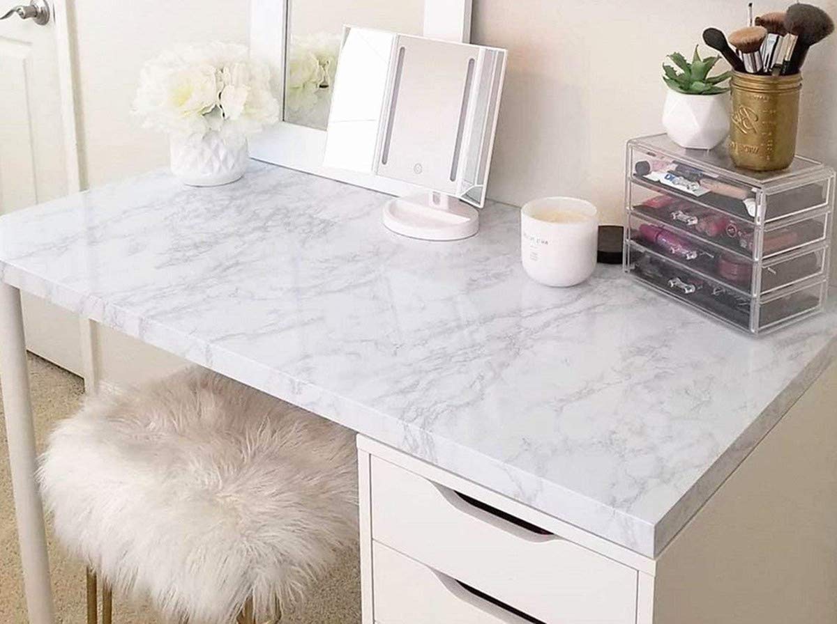 practicalWs Marble Paper Granite Gray/White Roll Kitchen Countertop Cabinet Furniture is Renovated Thick PVC Easy to Remove Without Leaving Glue Upgrade 17.71" x 196.8"