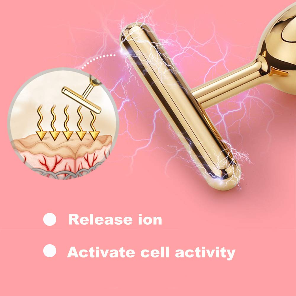 Yeamon 2 in 1 Face Massager Golden Facial Electric 3D Roller and T Shape Arm Eye Nose Massager Skin Care Tool