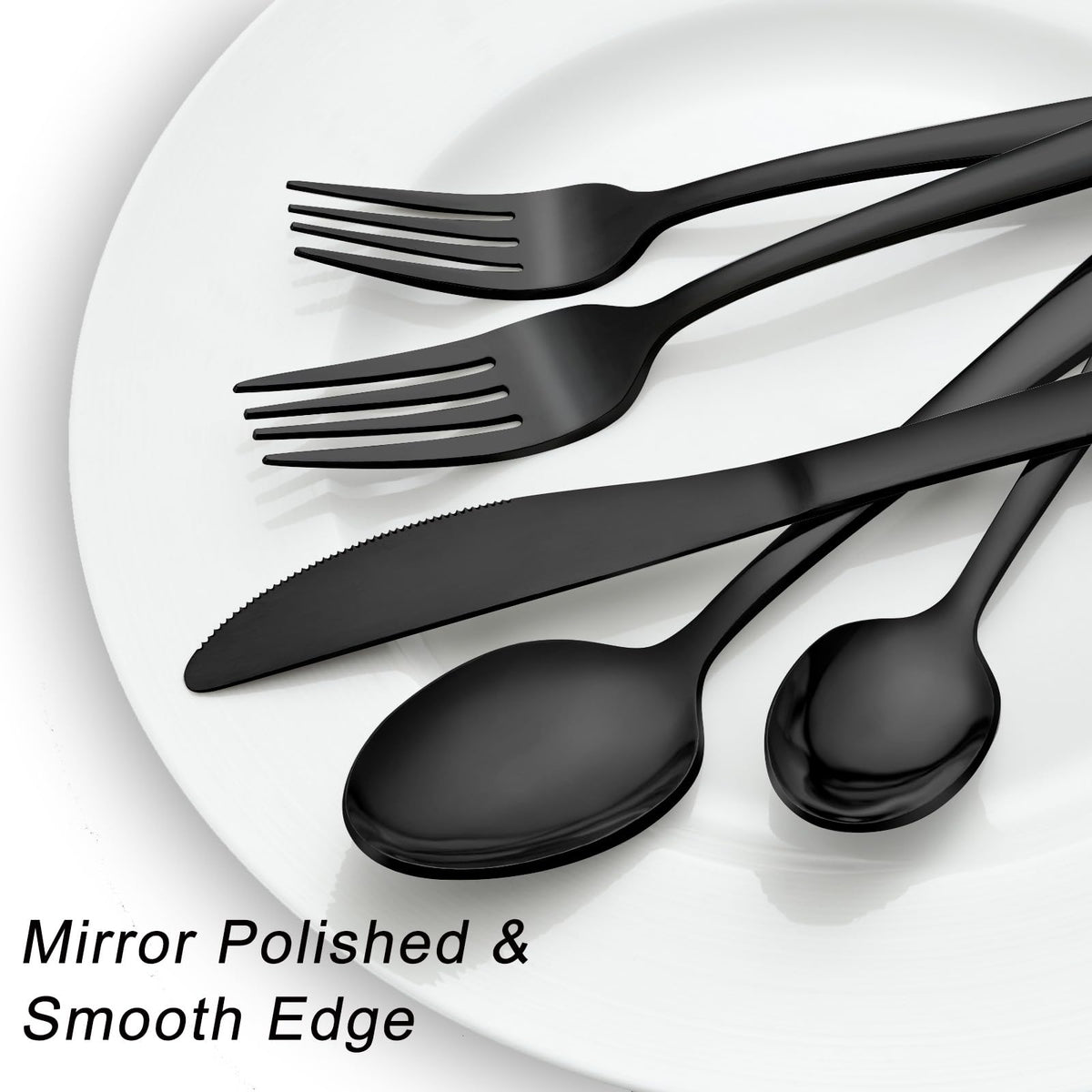 Pleafind 72Pcs Black Silverware Sets for 12 - Dishwasher Safe, Flatware Set with Steak Knives, Stainless Steel Cutlery Set, Include Forks Spoons and Knives Set, Utensil Sets for Home Restaurant