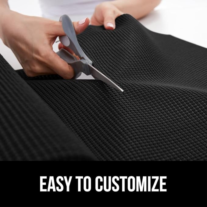 GORILLA GRIP powerGRIP Drawer Shelf and Cabinet Liner, Thick Strong Hold, Non-Adhesive Liners Protect Kitchen Cabinets and Cupboard, Bathroom Drawers, Easy Install, Breathable Mat, 20" x10', Black