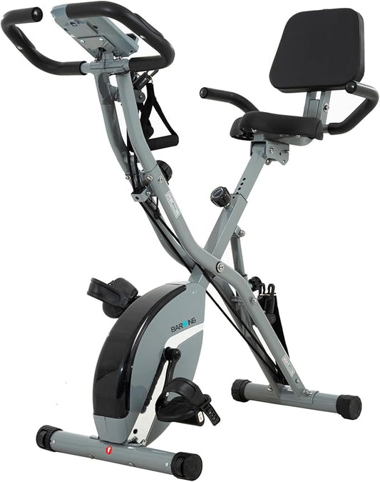 BARWING Stationary Exercise Bike for Home Workout, 5 IN 1 Foldable Indoor Cycling Bike for Seniors, 350LB Capacity, 16-Level Magnetic Resistance, Seat Backrest Adjustments