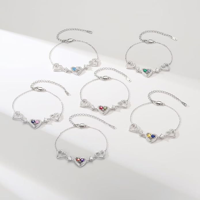 Iefil Valentines Day Gifts for Her - 925 Sterling Silver Heart Birthstone Bracelet Birthday Anniversary Jewelry Gifts for Her Wife