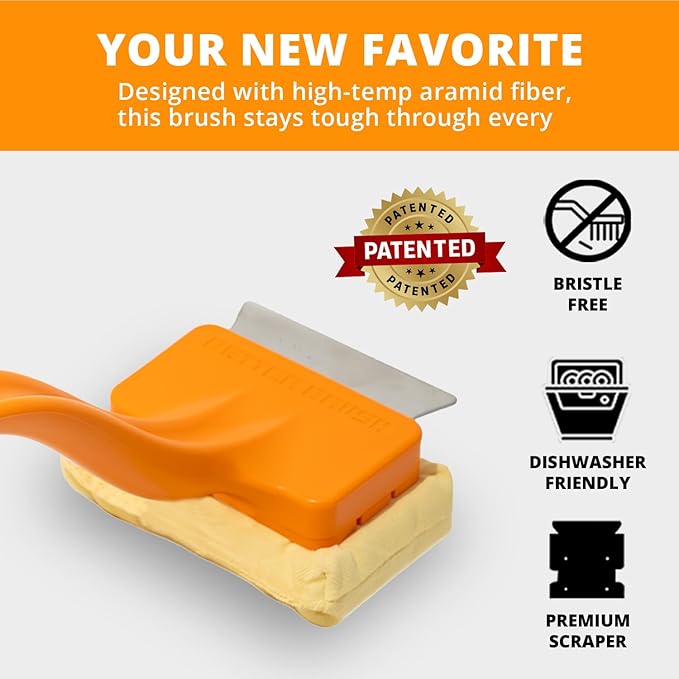 Grill Rescue BBQ Replaceable Scraper Cleaning Head - Bristle Free, Safe for Stainless Steel & Cast Iron Grates - Premium Aramid Fiber, Dishwasher Safe, Built-in Bottle Opener (Better Brush)