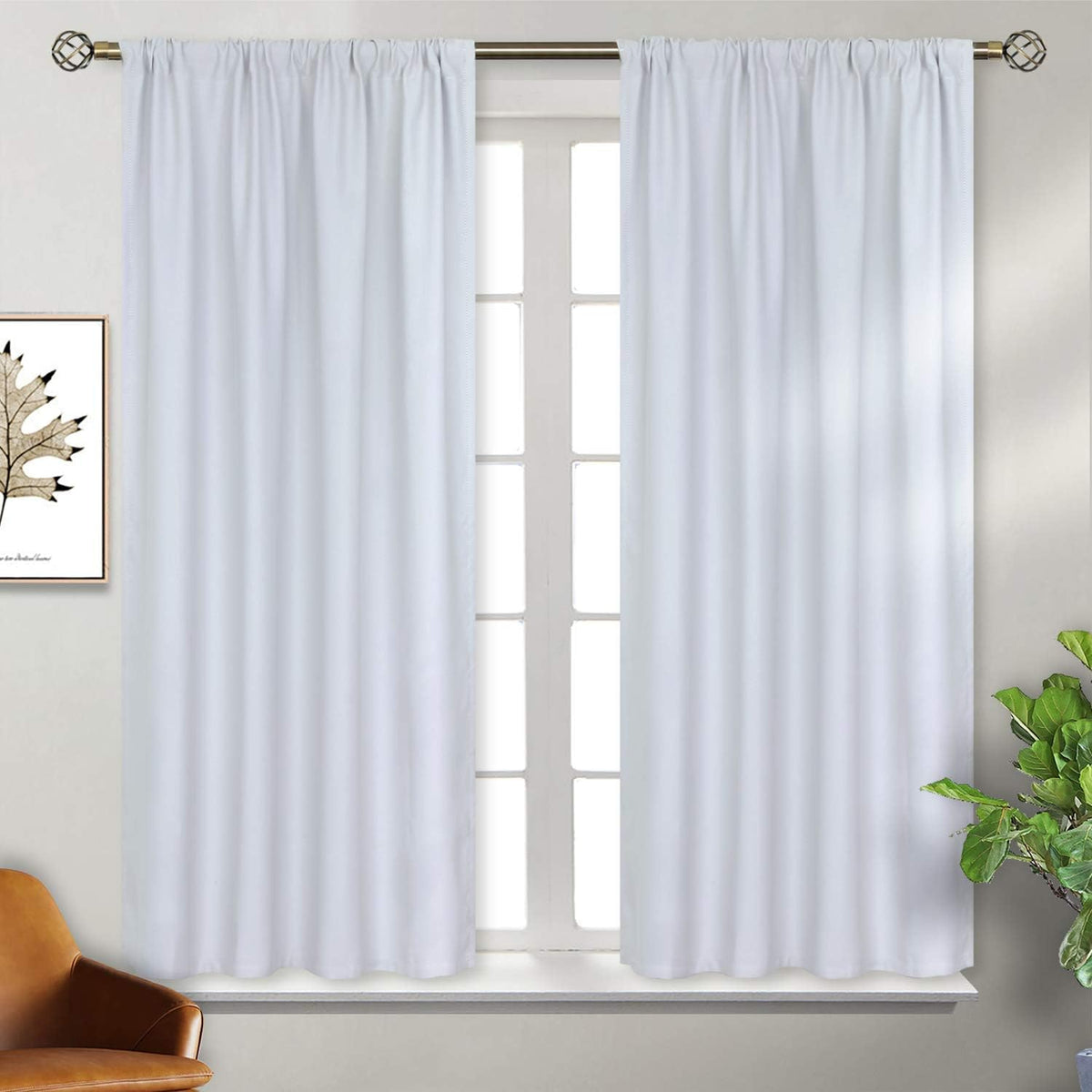 BGment Room Darkening Curtains 40 Inches Length - Rod Pocket Short Window Drapes Thermal Insulated for Bedroom Kitchen Cafe, Greyish White, 42 x 40 Inch, 2 Panels