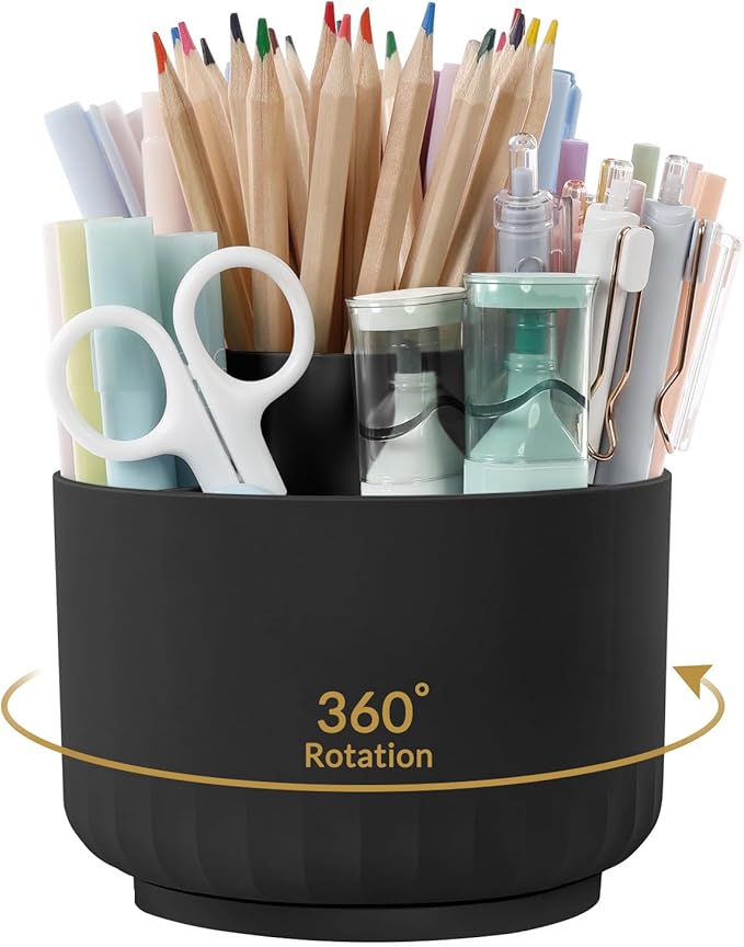 SKYDUE 360 Degree Rotating Pencil Pen Holder for Desk, Dual-Purpose Desk Organizer, Rotating Pencil Cup with 5 Slots, Office Supplies, Desk Decor for Office, School, Home