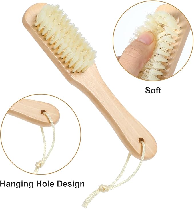 2Pcs Laundry Stain Brush Portable Stain Remover Tool with Soft Bristle Natural Soft Boar Bristle Brushc Small Wood Brush for Home Small Spaces Shoes Clothes Delicate Fabric Knits Cotton Linen Cleaning