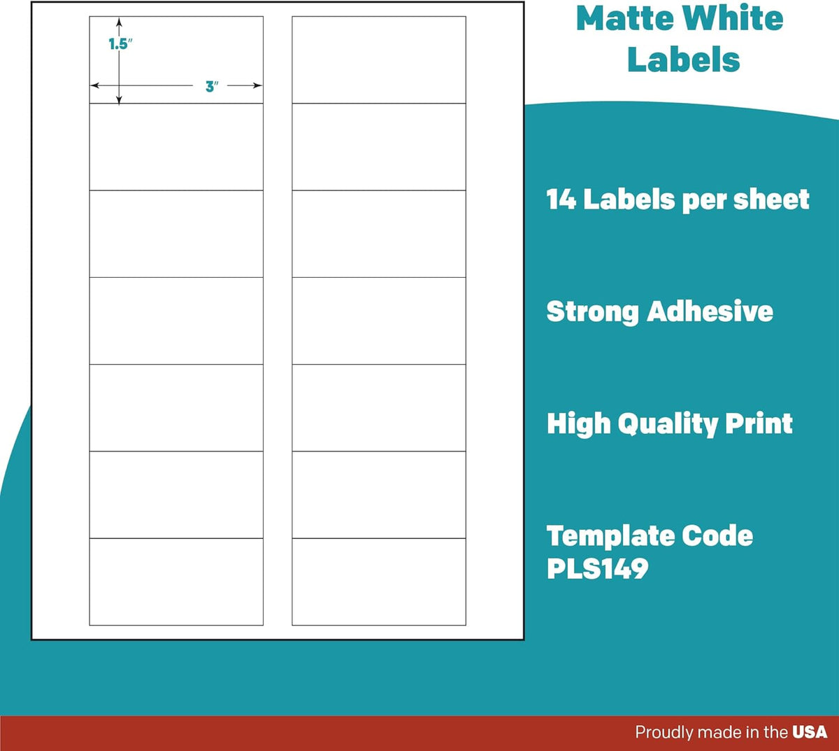 Premium Label Supply White Sticker Bottle Labels – 3" x 1.5" – Laser/Inkjet Compatible – (14 per Sheet), 100 Sheets – 1400 Total Adhesive Labels