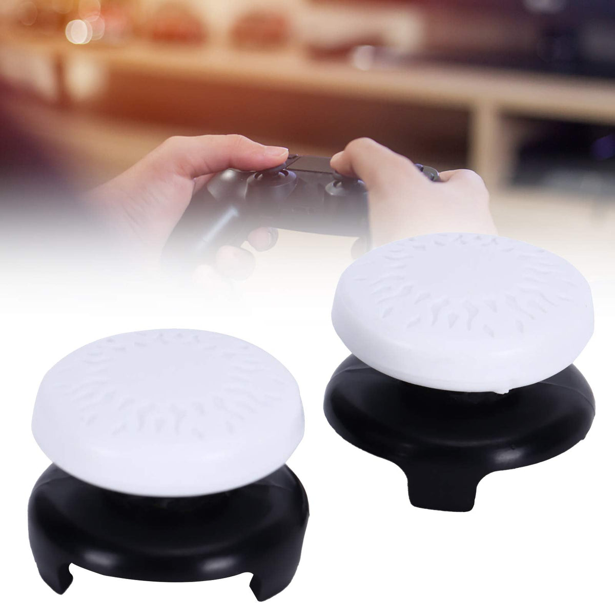 ASHATA 2Pcs Thumbstick Extender for PS5, 3D Texture Thumb Grip Stick Joystick Thumbstick for PS5 Controller (White)