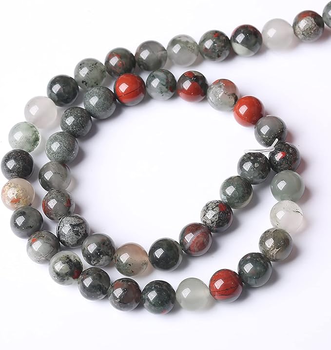 120PCS 6mm Natural African Bloodstone Beads Round Loose Gemstone Energy Healing Power Stone Beads for Jewelry Making DIY Bracelet 32" 2 Strands
