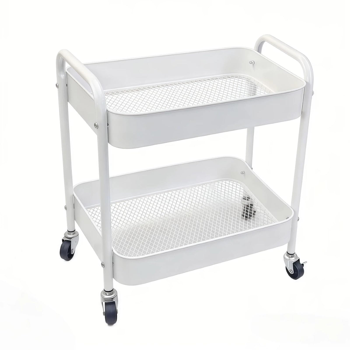 Ufriandz Under Desk Storage Cart 2 Tier Utility Rolling Cart with Wheels, Small Metal Mobile Trolley with Handle Two Tiered Utility Organizer Roller for Kitchen Office Bathroom Pantry Room, White