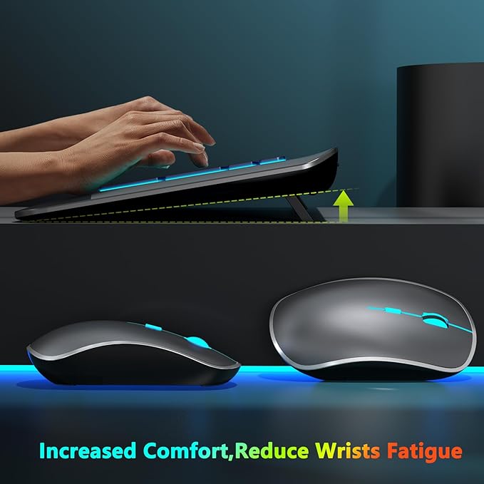 JOYACCESS Wireless Keyboard and Mouse Combo Backlit - Compact Quiet Keyboard with RGB Mouse, Rechargeable, Portable Cordless Keyboard Mouse Set for Mac, Windows, Laptop (Space Gray)