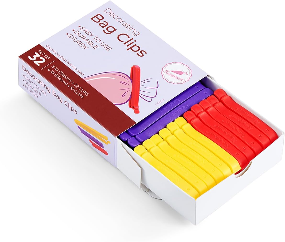 Keenpioneer Decorating Bag Sealing Clips, 32 Pack, Multipurpose for Food and Snack Storage, 3inch and 4inch Long