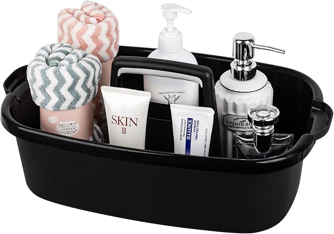 Large Cleaning Supplies Caddy Portable Shower Basket Supply Organizer with Handle Plastic Bucket Tool Storage for Bathroom, Bedroom, Kitchen, College Dorm, Garden, Black
