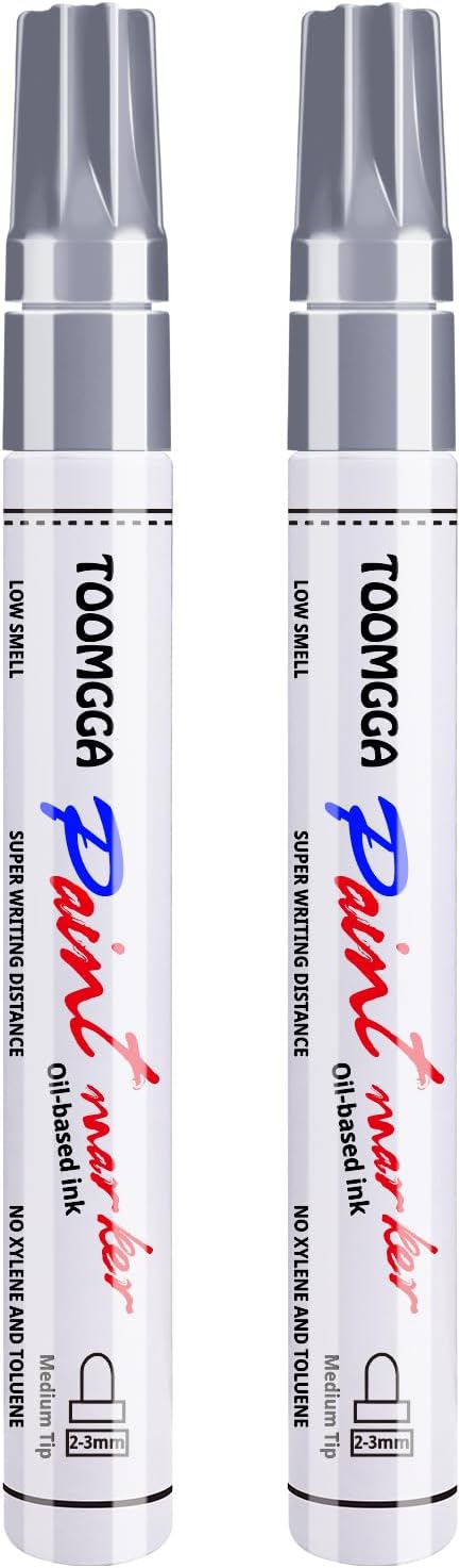 Silver Paint Pens Paint Markers Permanent Markers Oil Based for Metal Wood, Metal, Car Tyre,Wood, Plastic, Rock Painting, Glass, Craft Supplies,Waterproof