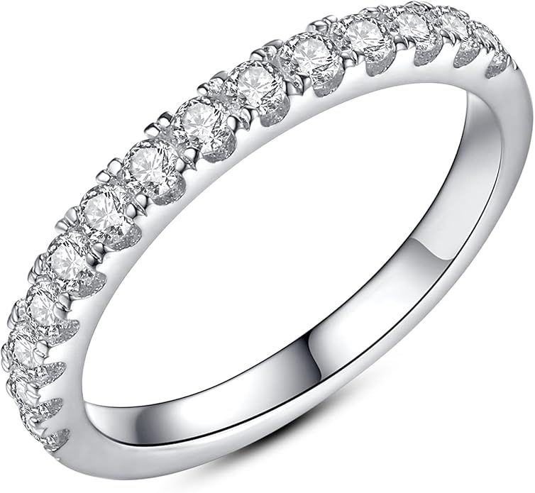 IMOLOVE Moissanite Wedding Band Wedding Rings for Women 0.35 ct D Color VVS1 Lab Created Diamond 18K Gold Plated Silver Rings Half Eternity Stackable Engagement Ring Anniversary Band Size 4-11