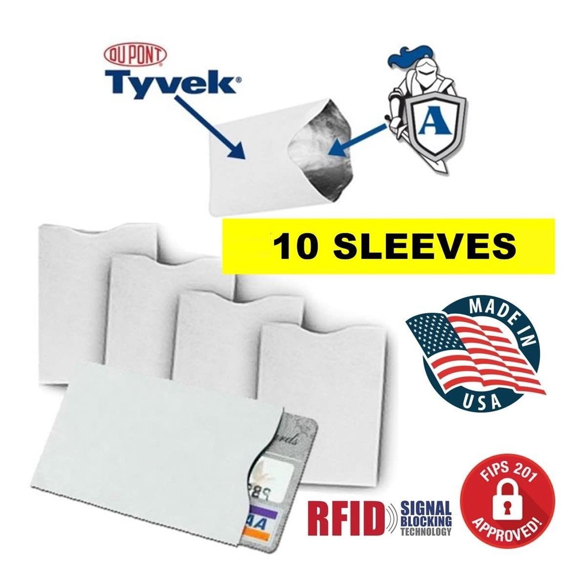 10x RFID Blocking Credit Card"DuPont TYVEK" Sleeves for wallet or purse. Protect your debit cards, credit cards and IDs from identity theft skiming.