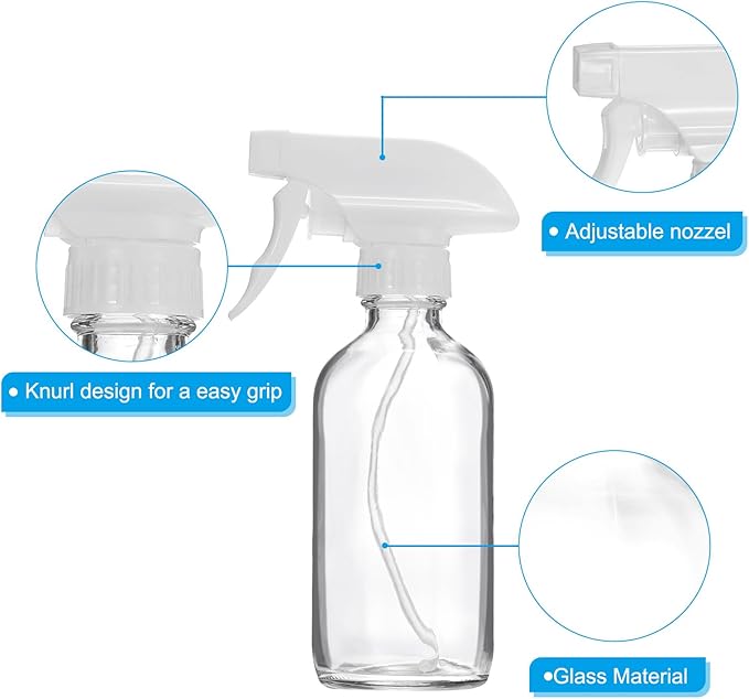 PATIKIL 8oz Glass Spray Bottle, 2pcs White Nozzle Leak Proof Empty Water Sprayer for Cleaning Solutions Plants Hair