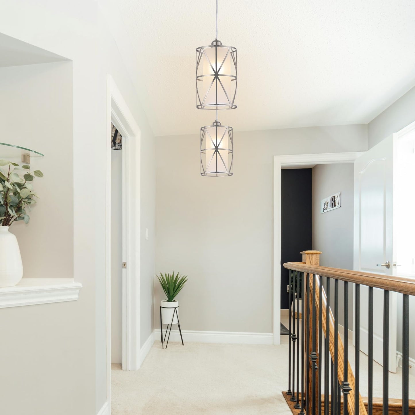 Zlierop Pendant Lights Kitchen Island with Frosted Glass, Brushed Nickel Hanging Kitchen Lights, Cylindrical Modern Pendant Light, Kitchen Pendant Lighting Over Island, Foyer, Dining Room, Entryway