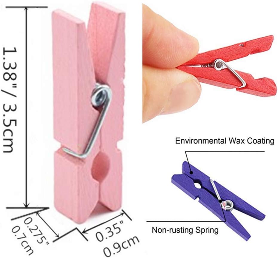 DurReus Sturdy Clothes Pegs Clamps DIY Craft Mini Colored Wood Clothespins Clip Holiday Christmas Cards with Twine Pack 50 Yellow