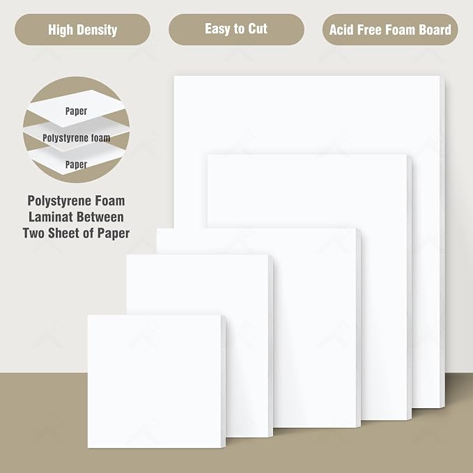 Golden State Art, Acid Free 5 Pack 18x24 White Foam Boards Foam Core Poster Board, 1/8'' Thick Polystyrene Foam Sheet for Projects, Mounting, Crafts, Art and Presentations