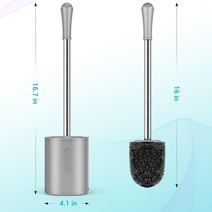 Toilet Brush and Holder, 3 Pack Compact Size Toilet Bowl Brush with Stainless Steel Handle, Space Saving for Storage, Drip-Proof, Toilet Scrubber for Cleaning Bathroom Grey