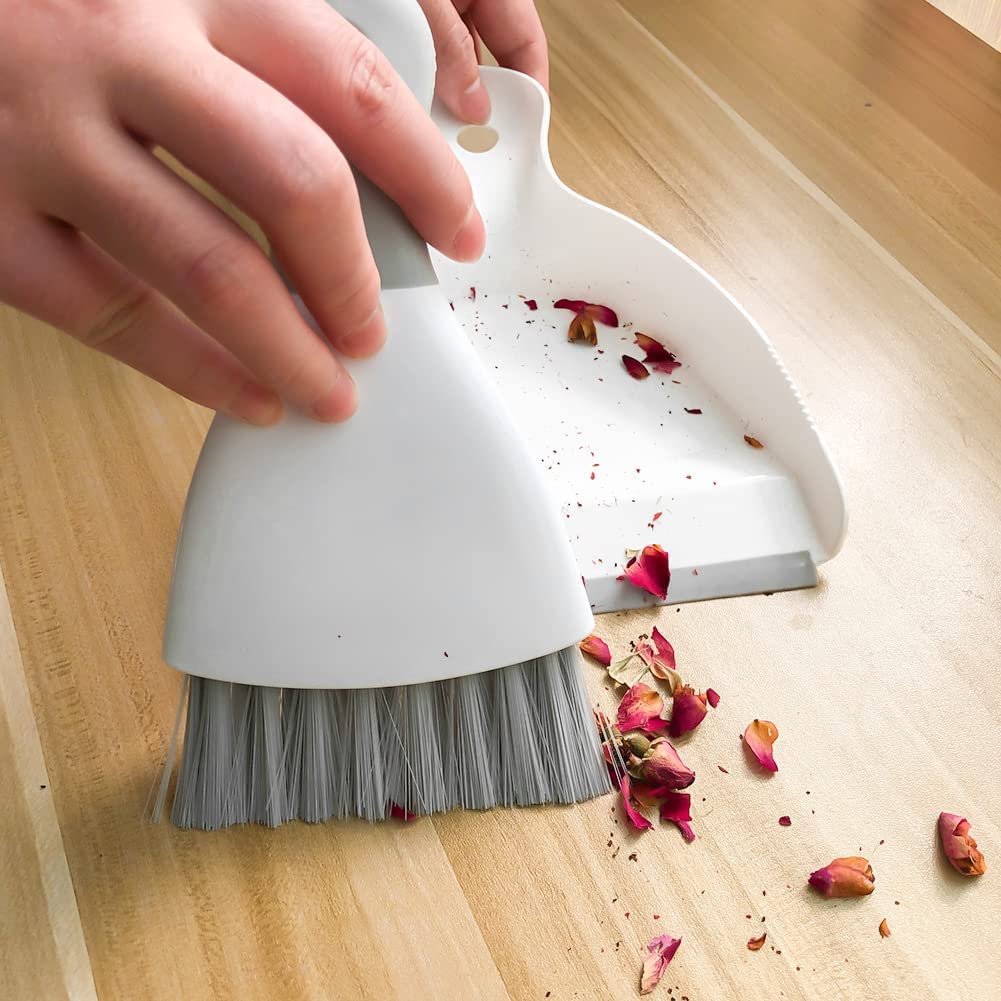 Dust pan Broom Brush Dustpan - Dustpan and Brush Set,Mini dust Pans with Brush,Dust Pan and Brush Set for Table, Key Board, Cat, Dog and Other Pets, Dust Pan Brush Nesting Tiny Cleaning Broom（Gray）