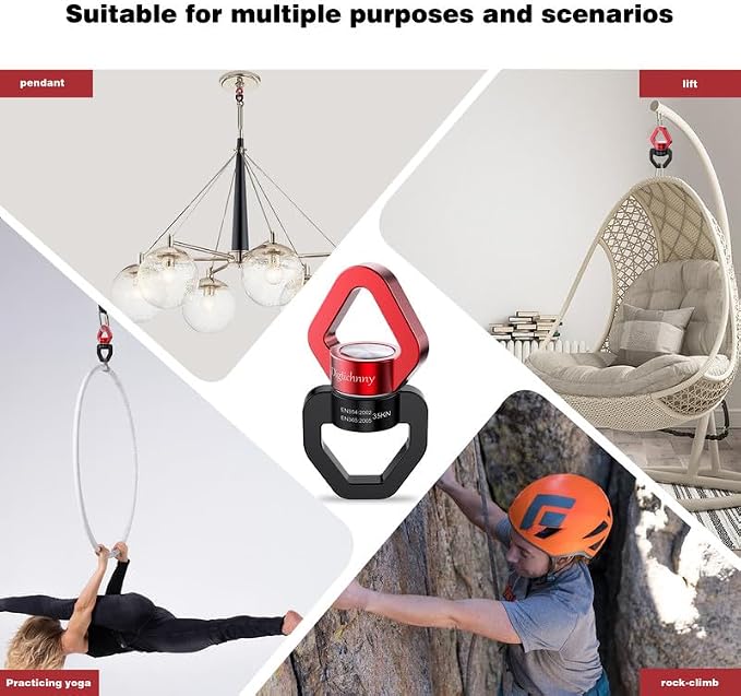 2 Pack Swivel Hook for Swing, 35KN Swing Spinner, Aluminium Alloy Swing Swivel for Children's Swing,Aerial Yoga,Web Tree Swing,Hanging Hammock Indoor Outdoor(Black-Red with 4 Carabiners)
