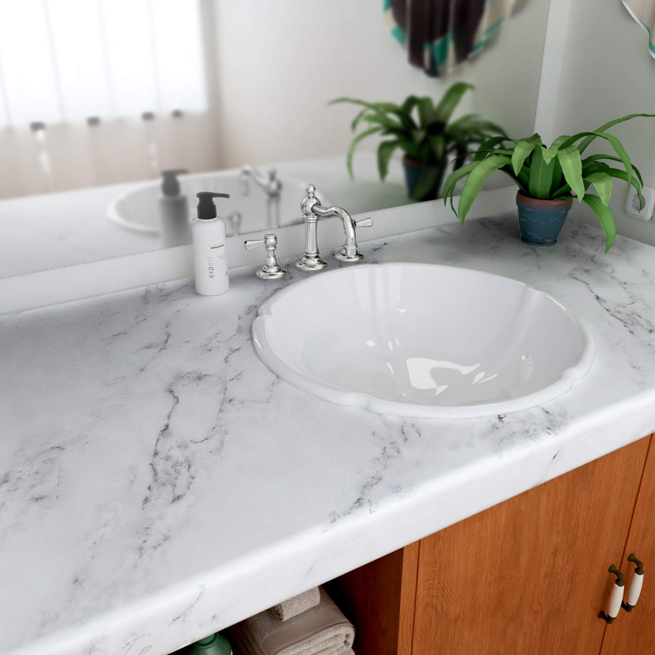 Decotalk 30"x200" Countertop Vinyl Wrap Marble Contact Paper White Counter Cover for Countertops Waterproof Matte Marbles Contact Paper for Counter Top Removable Marble Wallpaper Peel and Stick