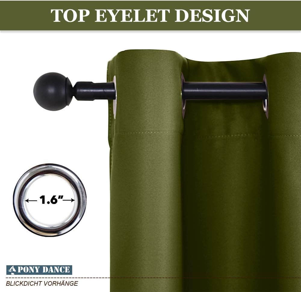 PONY DANCE Window Curtain Tiers - (42 by 36 inches, Olive Green, 2 Pieces) Room Darkening Curtains Short Panels Drapes for Small Half Window Kitchen Decor