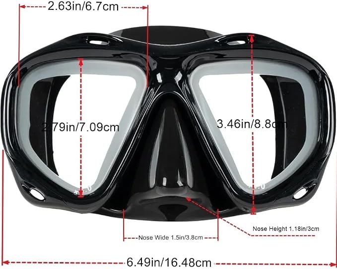 Hyperopia Diving Mask, +2.0 to +5.0 Farsighted Presbyopia Snorkel Mask, Tempered Glass Lens, Anti-Fog Leakproof Silicone Seal for Men Women Underwater Vision
