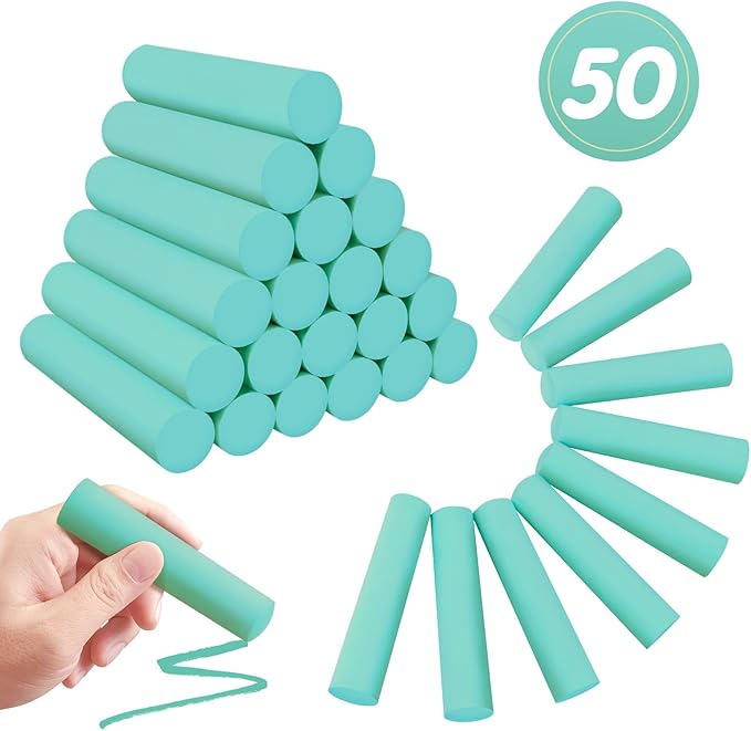 50 Pack Washable Sidewalk Chalks for Kids Non-Toxic Jumbo Chalk for Outdoor Art Play, Colored Chalk for Painting on Chalkboard, Blackboard and Playground (Fluorescent Green)