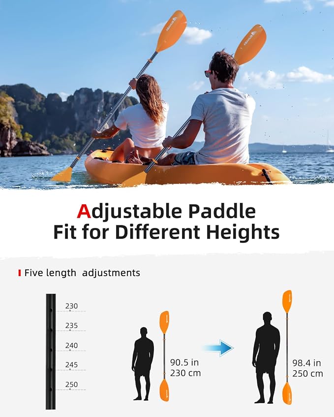 Abahub Adjustable Kayak Paddle 210-230 cm/ 230-250 cm Floating Kayaking Oars Boating Oars Canoeing Oars Black