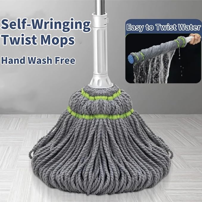 Microfiber Mops for Floor Cleaning, Long Handle Self Wringing Mop, Twist Mop for Tile, Hardwood Floor, Tile, Kitchen, Home, Office