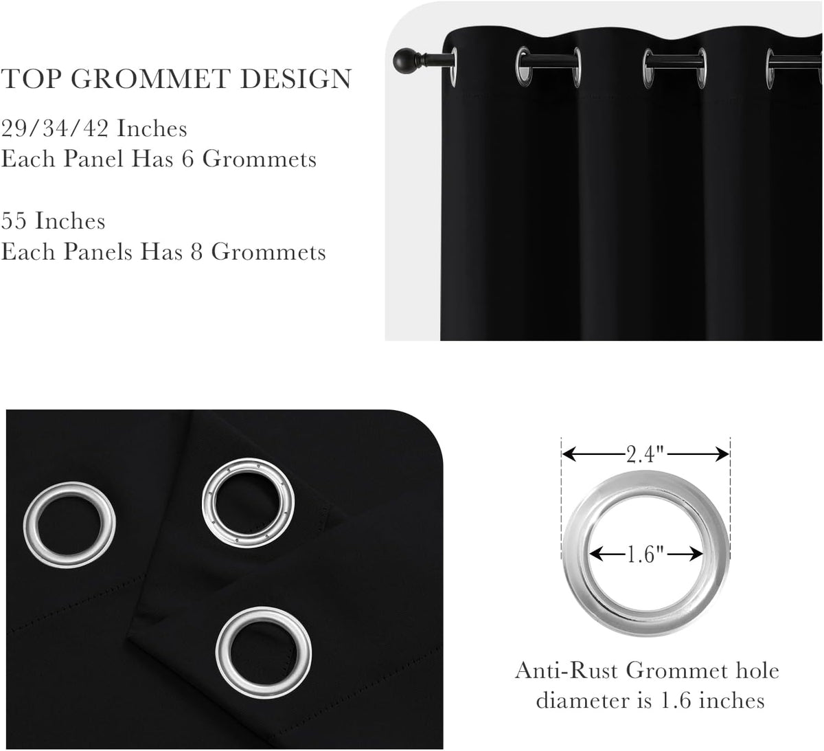 PONY DANCE Cafe Curtains 24 inch Length - Blackout Camper Curtains for Travel Trailers, Short Small Window Drapes for Bathroom & Basement, Ideal for RV Camper,34 Wide, Black 2 Pcs