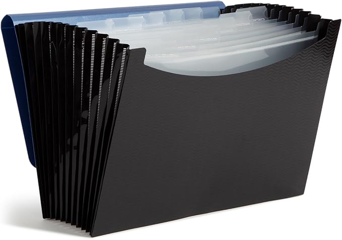 Smead Poly Frequency Expandable File Folders Letter Size, 12 Pockets, Flap & Cord Closure, Blue/Black (70863)