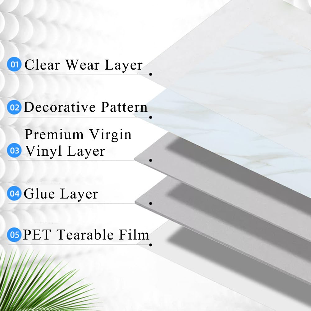 Norine Peel and Stick Floor Tile 12 x 12 Inch Self Adhesive Marble Vinyl Flooring Tile Waterproof Removable Sticker Tiles for Bedroom Bathroom Kitchen, 20 Pack