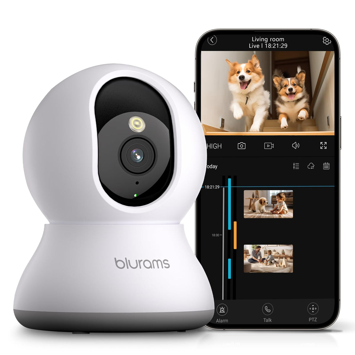 blurams Pet Camera 2K, 360° Dog Camera with Phone App, PTZ Indoor Cameras for Home Security Indoor, 2-Way Audio, Motion Tracking, Color/IR Night Vision, Siren, Cloud&SD(2.4GHz Only)