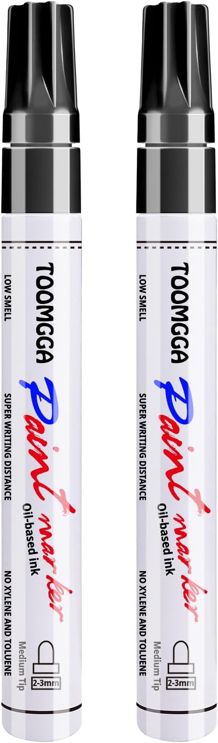 Black Paint Pens Permanent Paint Markers - 2 Pack Oil Based Marking Pens, Medium Point, Quick Drying and Waterproof Pens for Rock Painting Car Tyre Metal, Plastic, Canvas, Wood