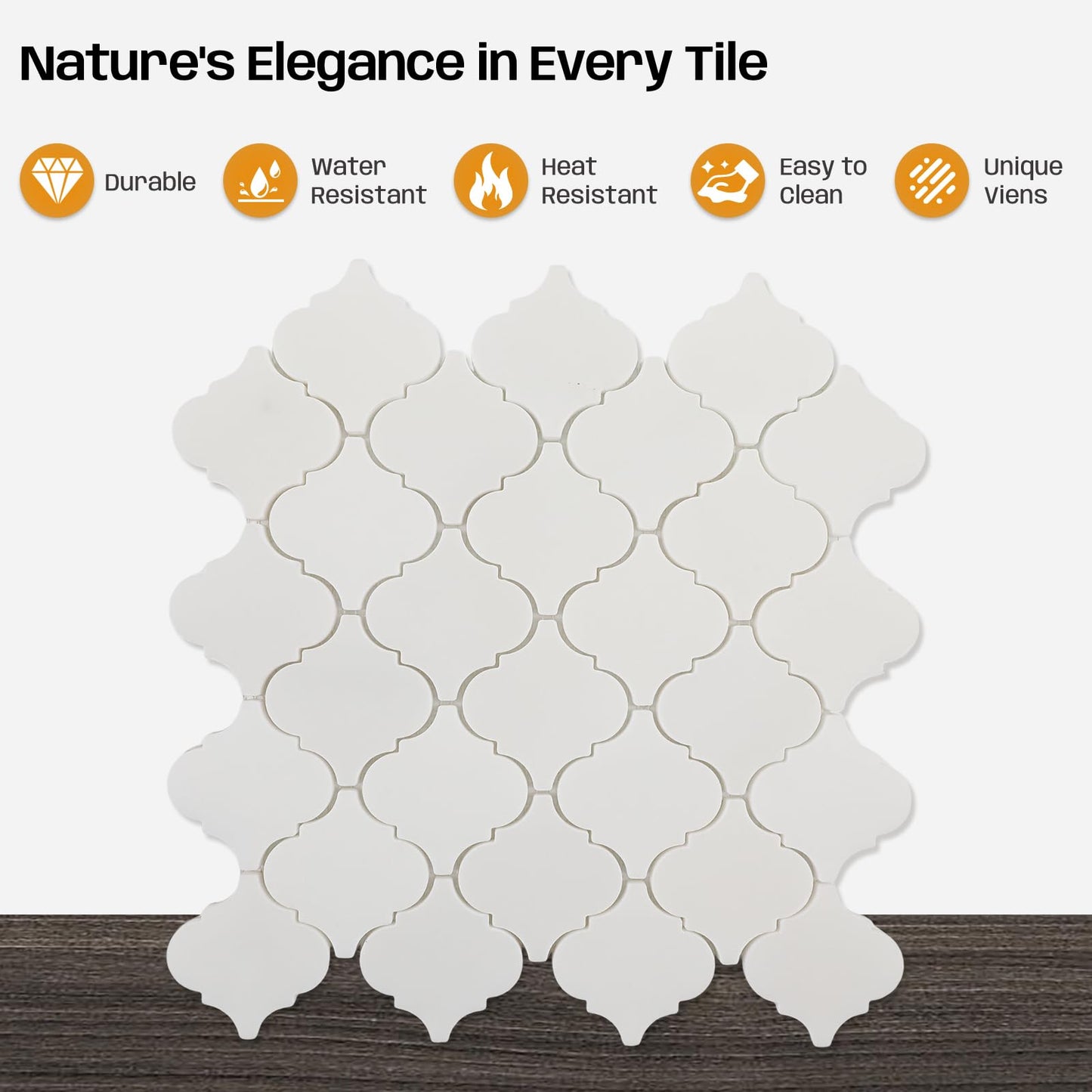 Adolif White Marble Mosaic Tile, 3 Inch Arabesque Lantern Marble Backsplash Tiles for Kitchen Bathroom Shower Wall Floor, Honed, 5 Sheet, Royal White