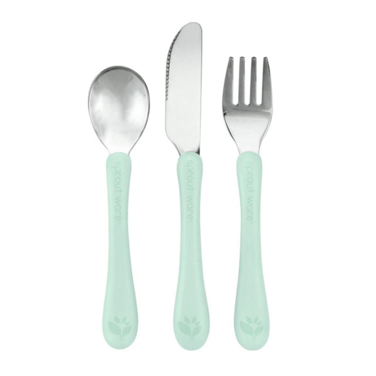Green Sprouts® Stainless Steel & Sprout Ware® Kids' Cutlery, 12mo+, Plant-Plastic, Dishwasher Safe, Ergonomic, Tested for Hormones - Light Sage