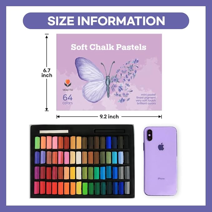 Soft Chalk Pastels Set Art Supplies for Artist, Kids, Adult, 64Colors Plus 2Sticks, Colored Chalk Non Toxic Dry Square Pastel for Painting, Hair Chalk Pastels
