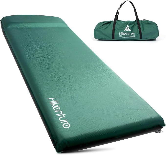 Hikenture Self Inflating Sleeping Pad for Camping, 3'' Ultra Thick Camping Pad with Pillow, 9.5 R-Value Insulated Camping Mattress, 4-Season Inflatable Foam Camping Mat for Car, Tent, Cot