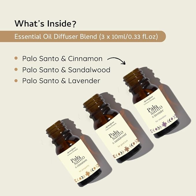 Palo Santo + Cinnamon, Sandalwood, Palo Santo + Lavender Essential Oil Diffuser Blend | 3 x 0.33 fl oz /10ml | Aromatherapy | Smudging | Air fresheners for Home | Meditation Accessories