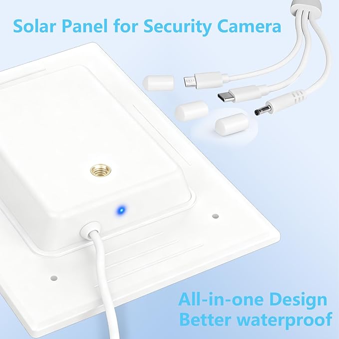 LIYVZ 5W Solar Panel for Security Camera 5V 2-Pack, Solar Panel with Battery 8000mAh. Continuous Power 3-in-1 Micro USB & USB C Solar Charger with Rechargeable Li-ion Battery